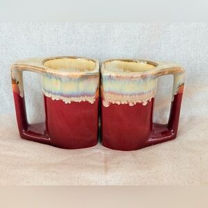 Rodolfo Padilla Pair of Mugs Signed Mid Century Drip Glaze Pottery Stoneware